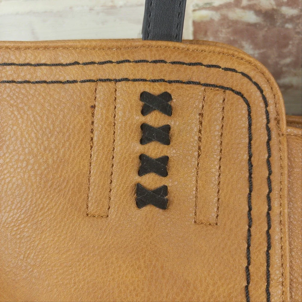 Montana West Tote Bag Camel Whipstitch Western Boho Purse Black Straps Gold Tone